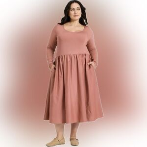 Women's Long Sleeve Knit Midi A-Line Dress - Ava & Viv Mauve 1X